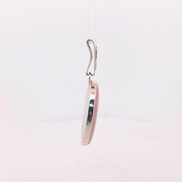 Estate Rose Quartz Pendant 925 Sterling Silver Oval Cabochon Necklace Vintage NR - Picture 2 of 9